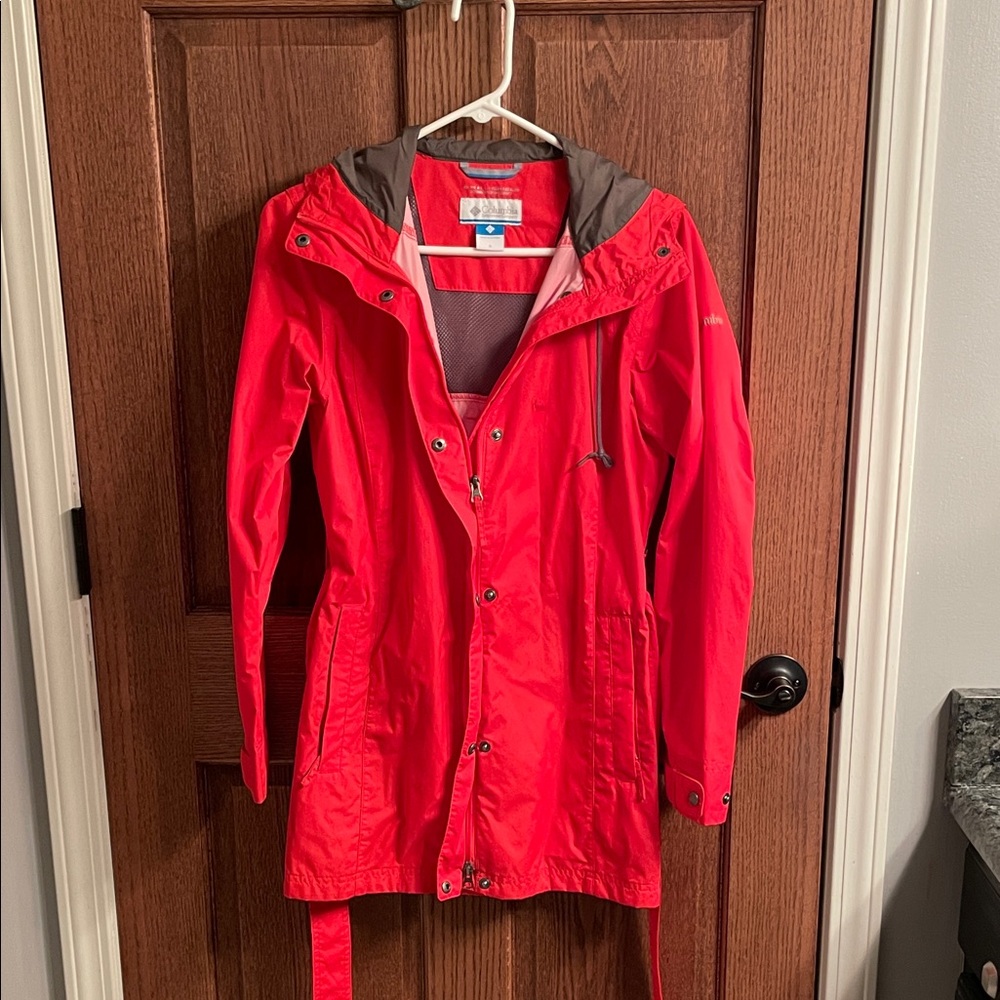 Columbia Bright Red Hooded Trench Coat